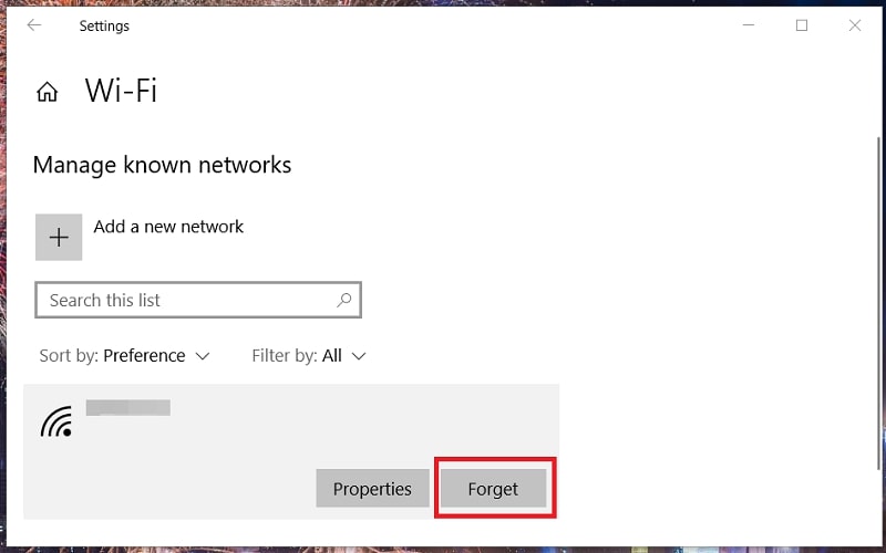 Manage known networks in Windows 10 Settings