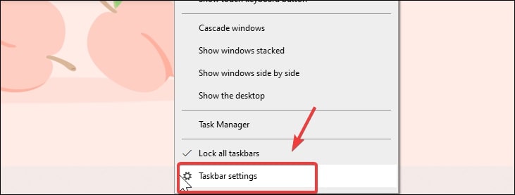 Ouvrir les paramètres de la barre des tâches à partir de la barre des tâches dans Windows 10