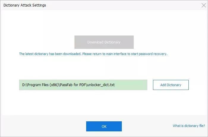 PassFab for PDF - dictionary attack method