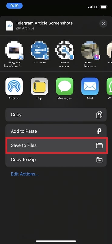 Enregistrer un fichier ZIP dans l'application de messagerie de l'iPhone
