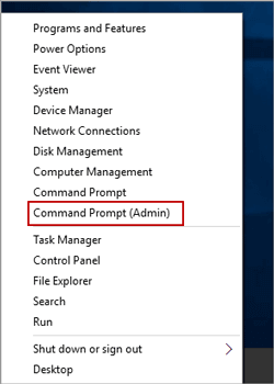 Selecting Command Prompt (Admin) on Windows 8