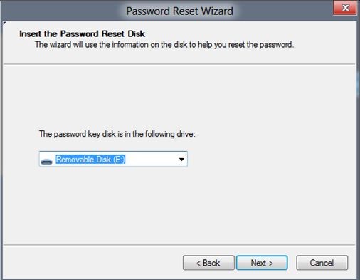 select the right password reset disk in the locked Windows 8