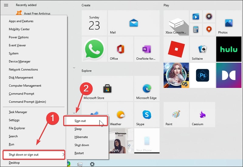 Se déconnecter de Windows 10 à partir du menu d'accès rapide