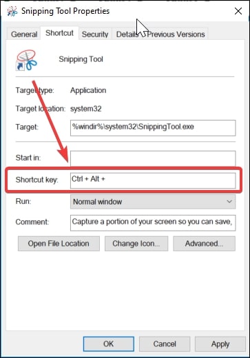 Create a keyboard shortcut for Snipping Tool in Windows 10