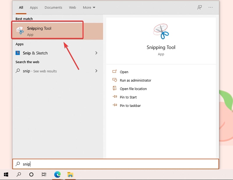 Open Snipping Tool in Windows 10 by Searching