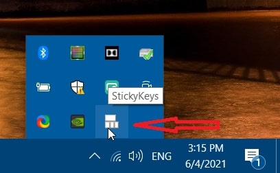 L'icône StickyKeys dans la barre d'état système de Windows 10