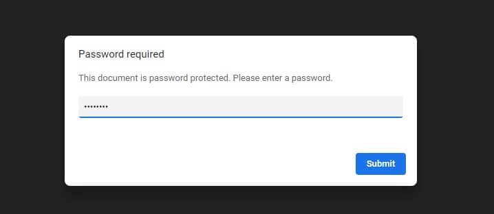 Saisir le mot de passe actuel du fichier PDF sécurisé dans Google Chrome
