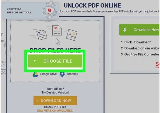 Choosing secured PDF file in Soda PDF website