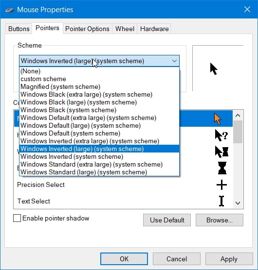 The Windows Inverted scheme in Windows 10