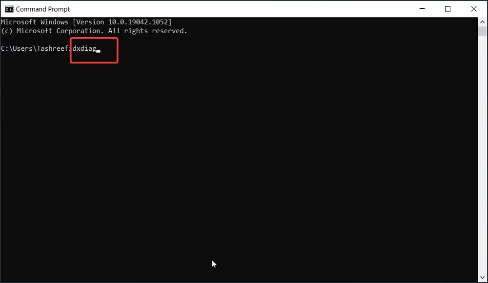 Open DirectX Diagnostic Tool in Windows 10 from Command Prompt