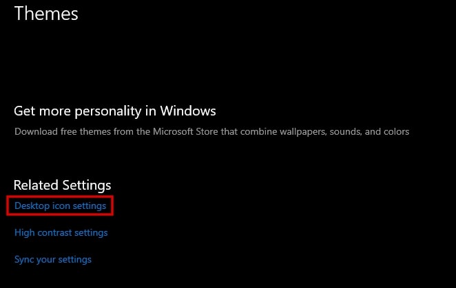 Paramètres de l'icône du bureau dans Windows 10