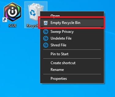 Empty recycle bin to remove icons on Windows 10