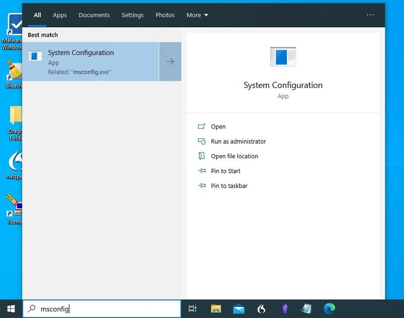 Open system configuration in Windows 10