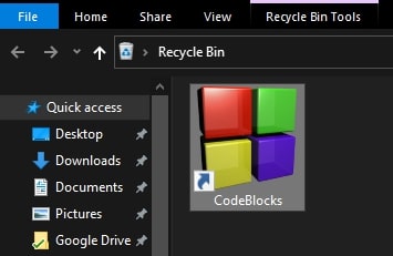 Icons in recycle Bin Windows 10