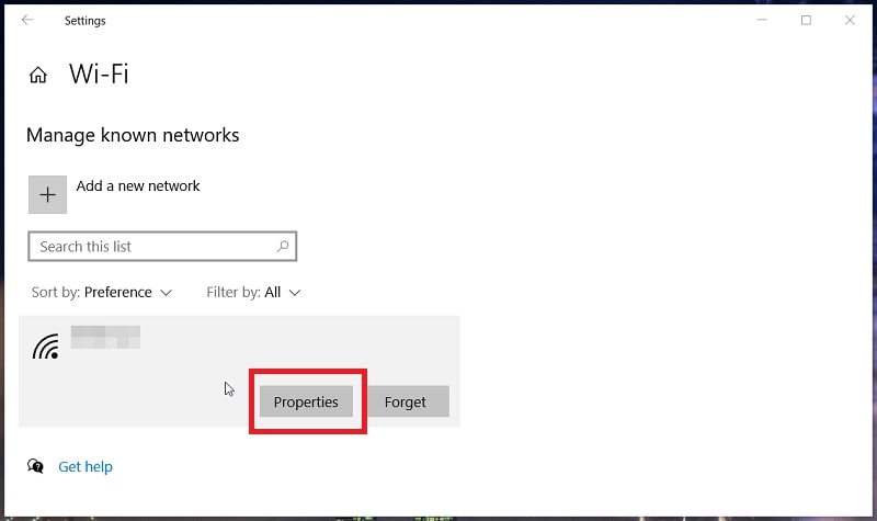 A Manage known networks list in Windows 10