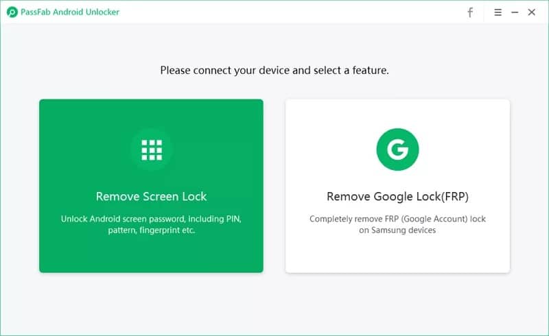 main interface screen of passfab android unlocker software
