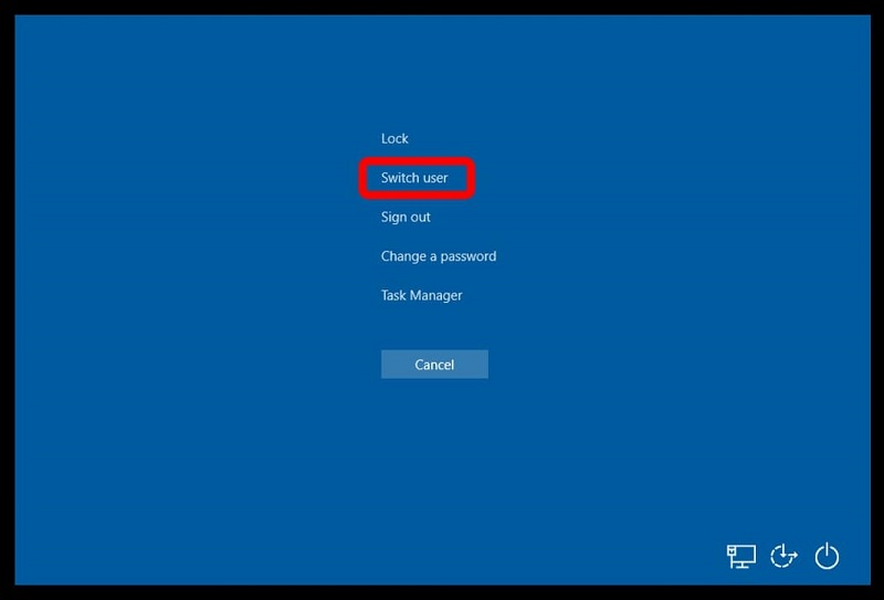 Switch user option on Windows 10 by pressing Ctrl+Alt+Del keys