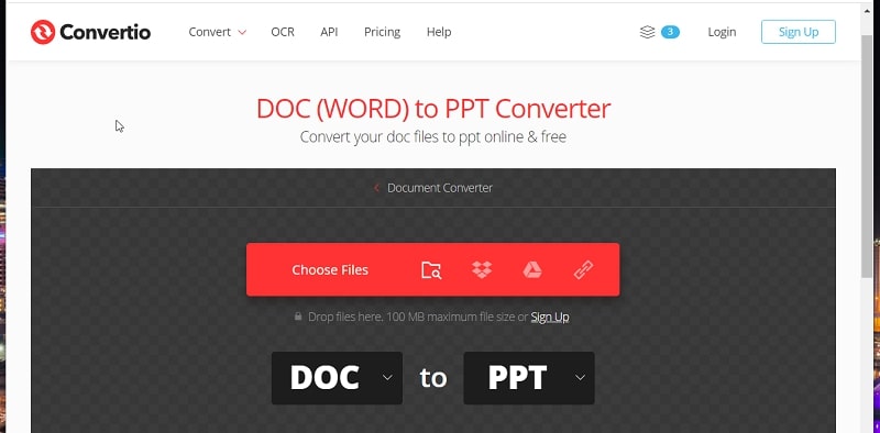 Le bouton Choisir les fichiers dans le convertisseur DOC vers PPT