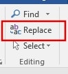 Replace in Word Editing section