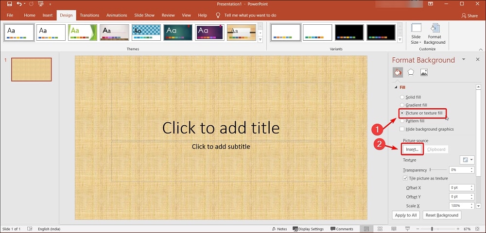 Remplissage d'images ou de textures dans PowerPoint