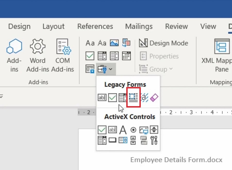 The Legacy Forms feature in Word