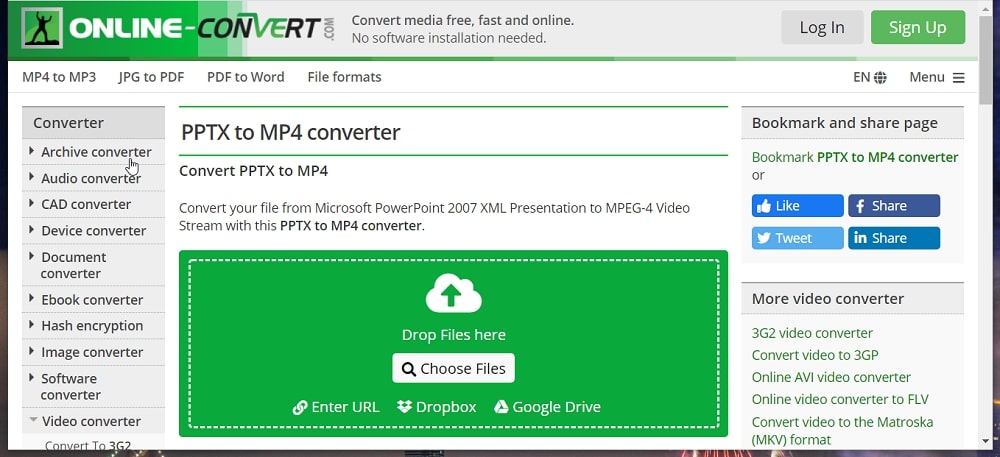 The Online-Convert.com PPTX to MP4 converter