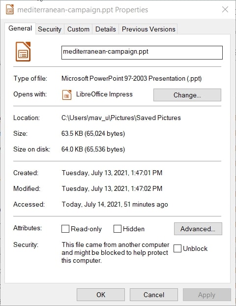 The Read-only option in PowerPoint Properties