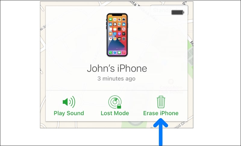 Erase iPhone in iCloud Find My iPhone page