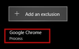 Exclusion de Google Chrome dans Windows 10