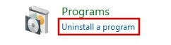 Uninstall a program in Windows 10 control panel