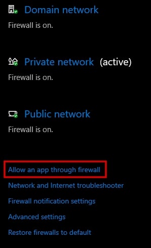 Allow an app through firewall in Windows 10 settings