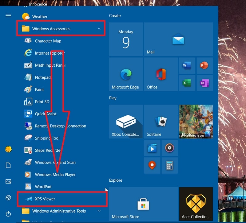 The Windows Accessories folder in Windows 10