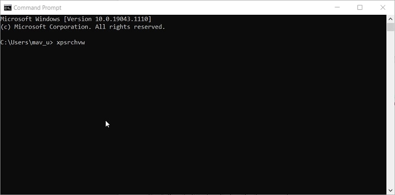 The XPS Viewer’s Command Prompt command in Windows 10