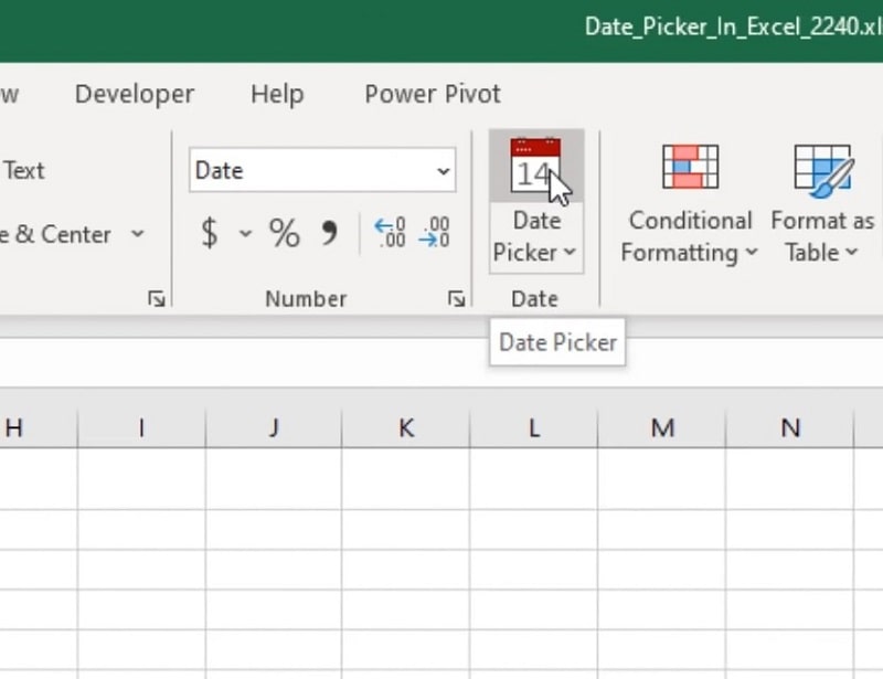 The Date Picker button in Excel