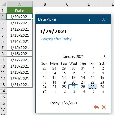 The Kutools for Excel Date Picker tool