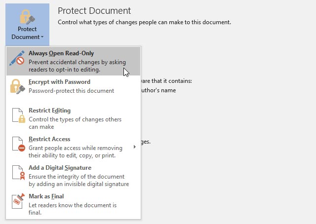 Protect Document in Word document