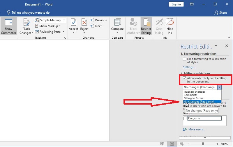Start Enforcing Protection in Word document