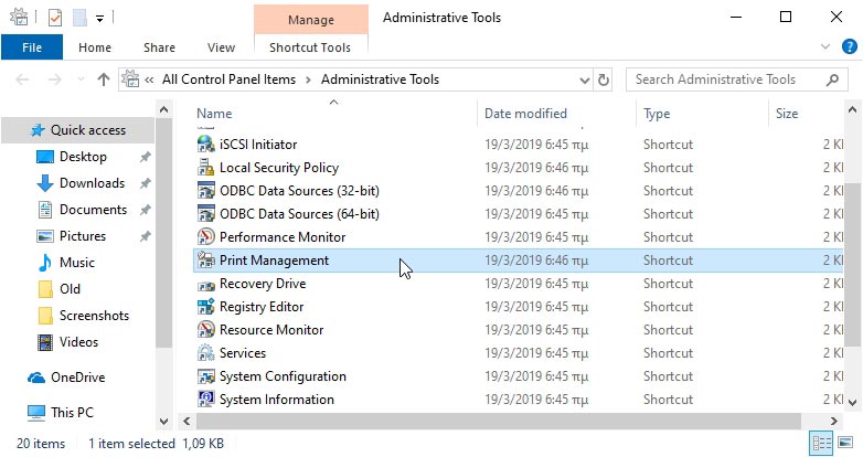 Open Print Management in Windows 10 from Control Panel