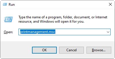 Ouvrir la Gestion de l'impression dans Windows 10 à partir de Exécuter