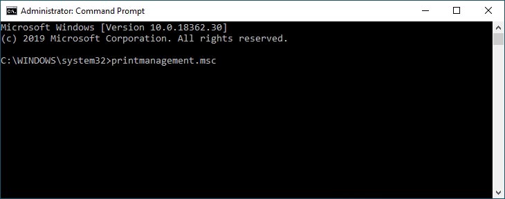Ouvrir la gestion de l'impression dans Windows 10 en utilisant l'invite de commande