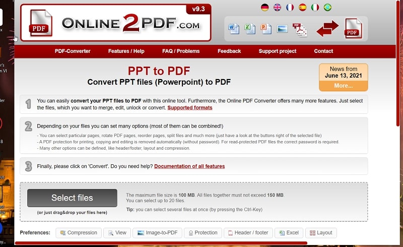 The Online2PDF.com utility 