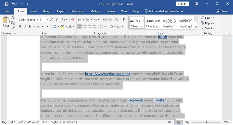 Select everything in Word by using CTRL + A