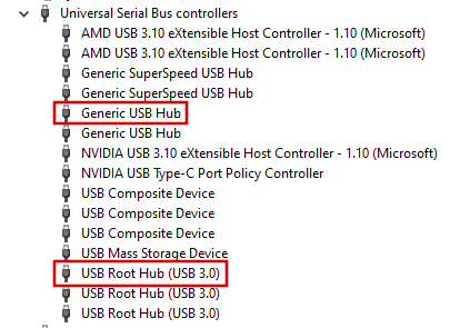 Universal Serial Bus controllers in Windows 10