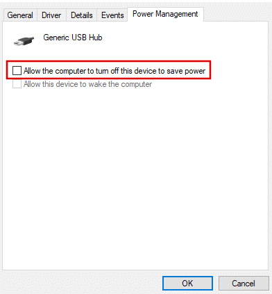 Allow the computer to turn off this device to save power in Windows 10