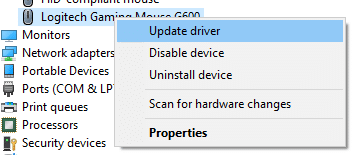 Update Mouse driver in Windows 10