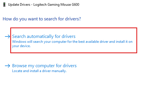 Search automatically for updated driver software in Windows 10
