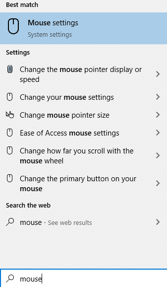 Ouvrir les paramètres de la souris dans Windows 10
