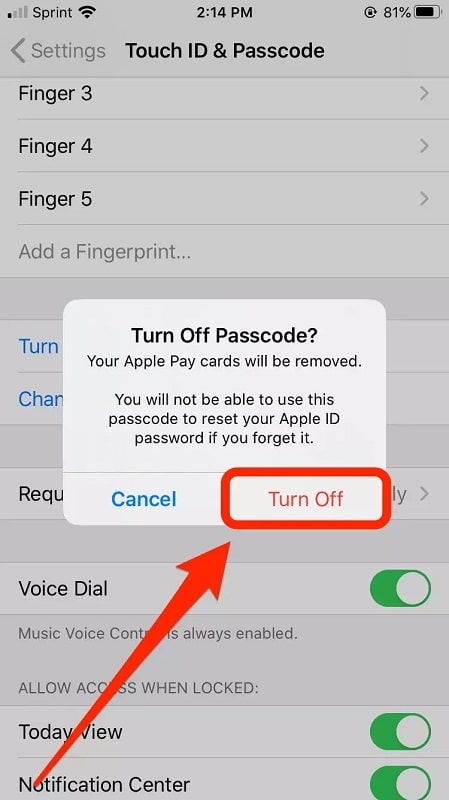 hit the Turn Off button on iPhone