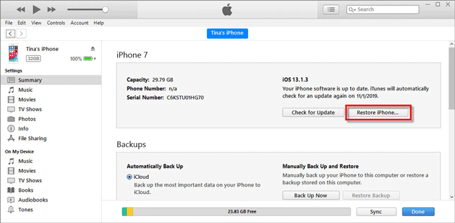 remove lock screen iPhone using iTunes