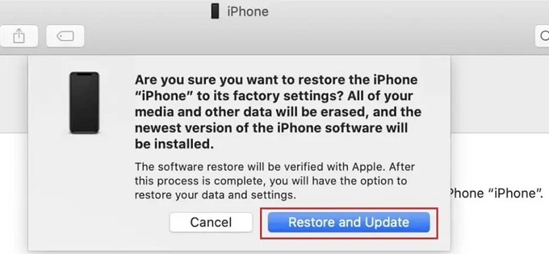 click on restore and update button to start recovery process on iPhone